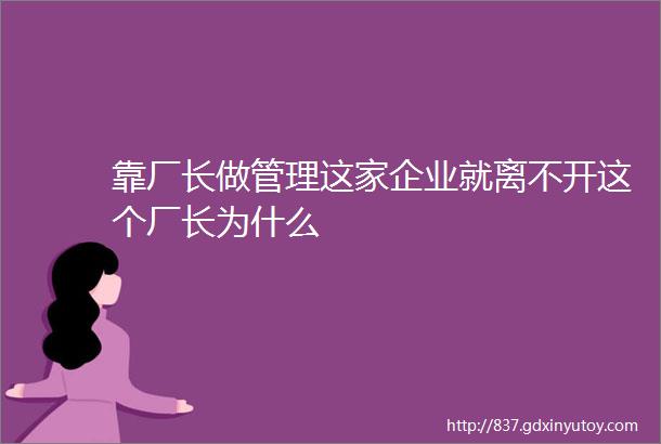 靠厂长做管理这家企业就离不开这个厂长为什么